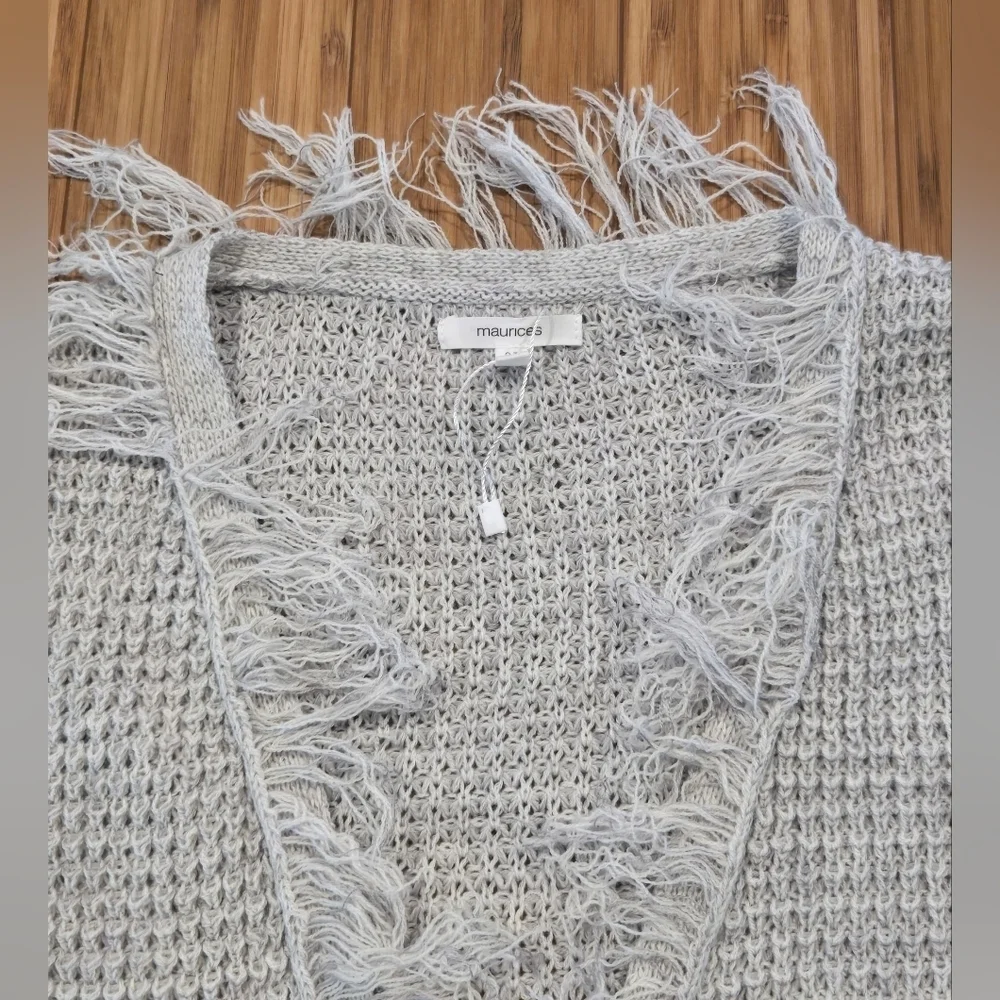 NWT Maurices Fringed Open-Front Gray Sweater